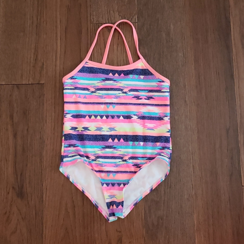 Girls one piece swimsuit, tribal pattern - M (7/8)
